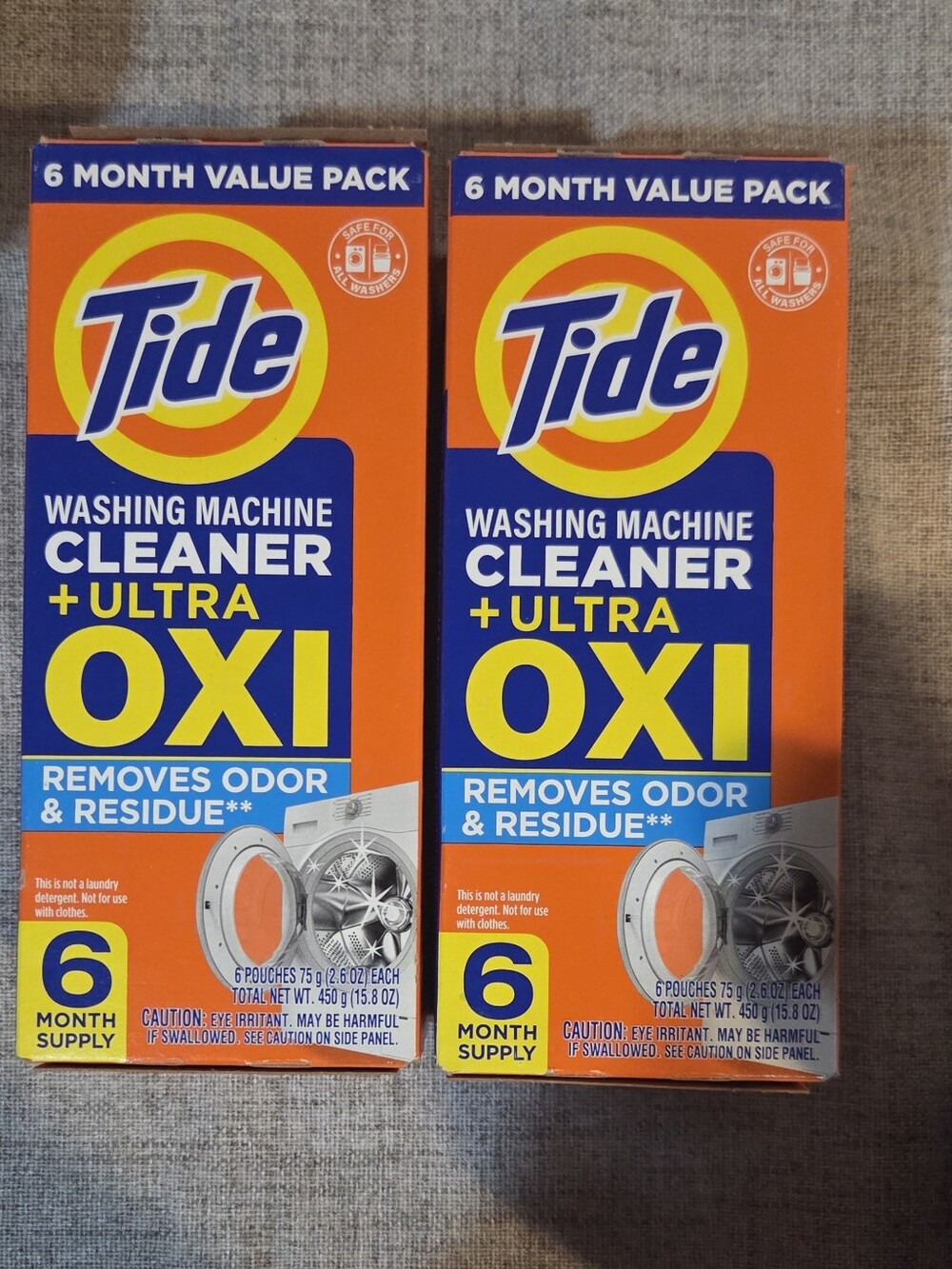 Tide Washing Machine Cleaner + Ultra OXI - Orange/Blue. 2 Boxes, Year Supply